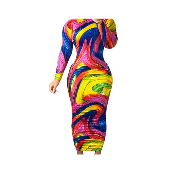 Maweii Allover Print Mock Neck Bodycon Dress size XL - Picture 1 of 6